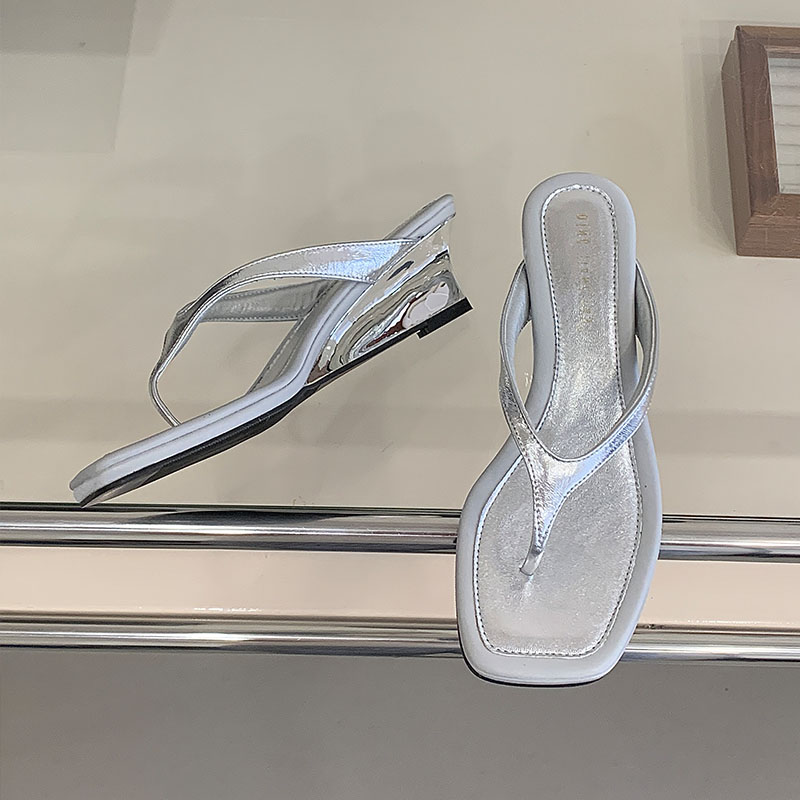 Street Fashion Female - Silver Fashion Square Toe Wedges Low