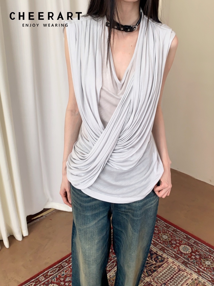 Street Fashion Clothes - CHEERART Designer Cross Sleeveless Top For