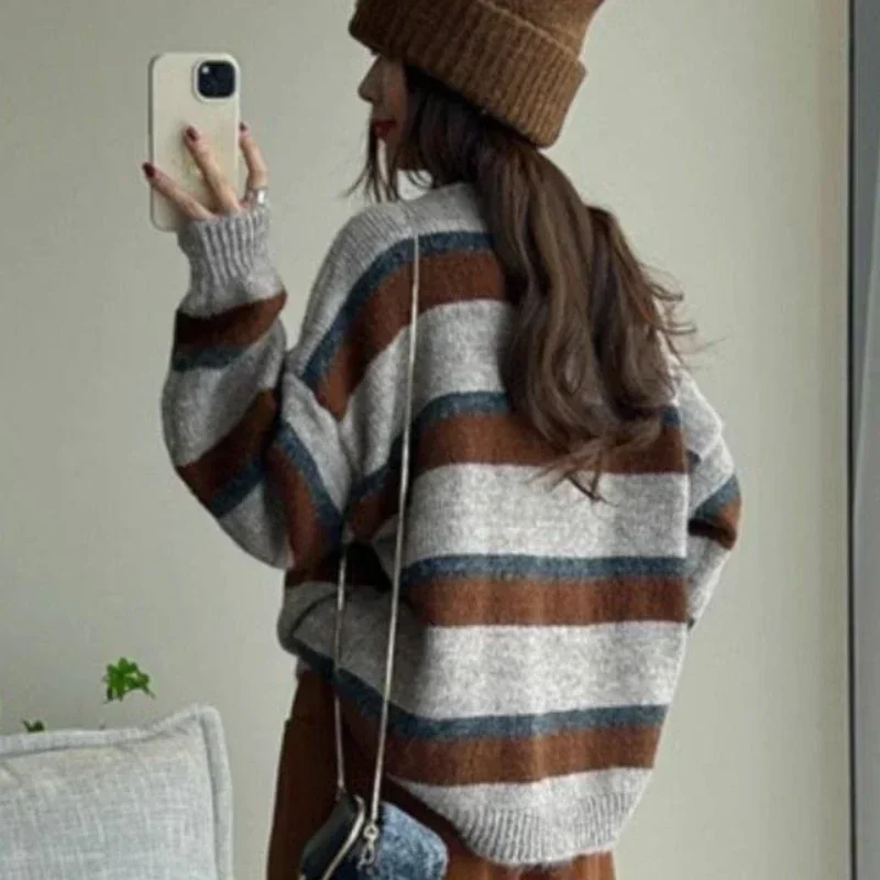 Striped Baggy Cardigan Women K – Street Fashion Korean Girl Bewertung und Preis
