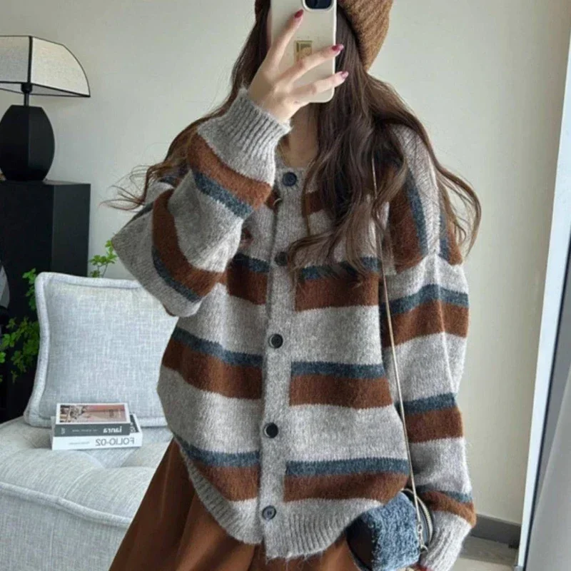 Striped Baggy Cardigan Women K – Street Fashion Korean Girl Bewertung und Preis