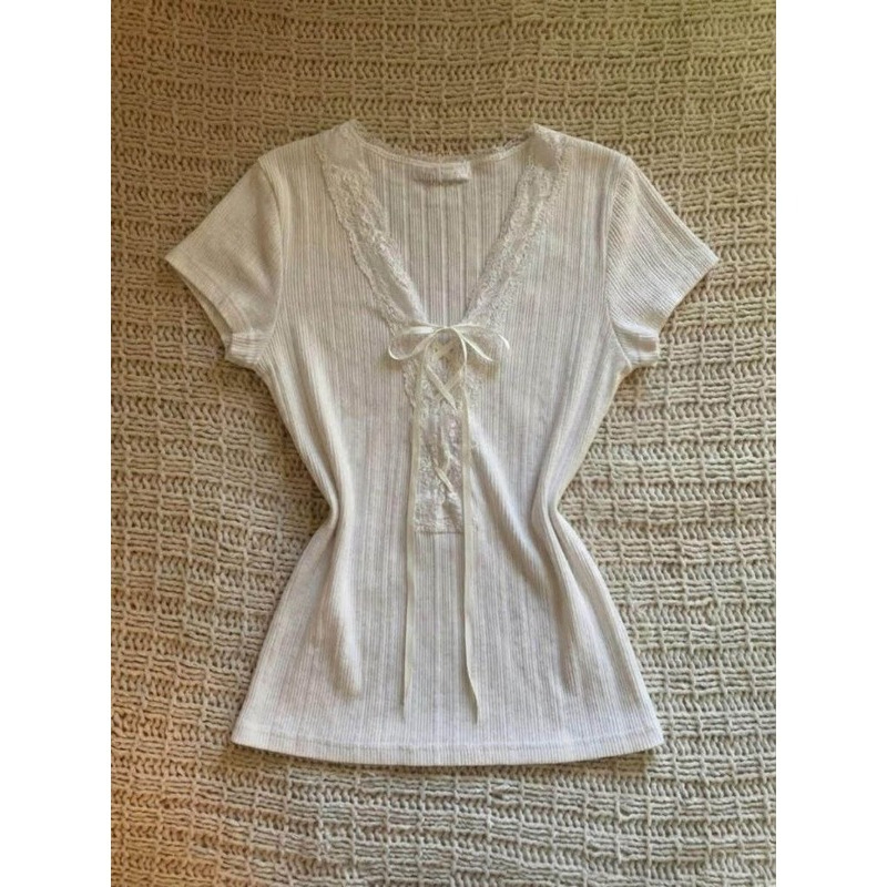 Fashion Tie Short Sleeve T-shi – Street Fashion Korean Girl Bewertung und Preis
