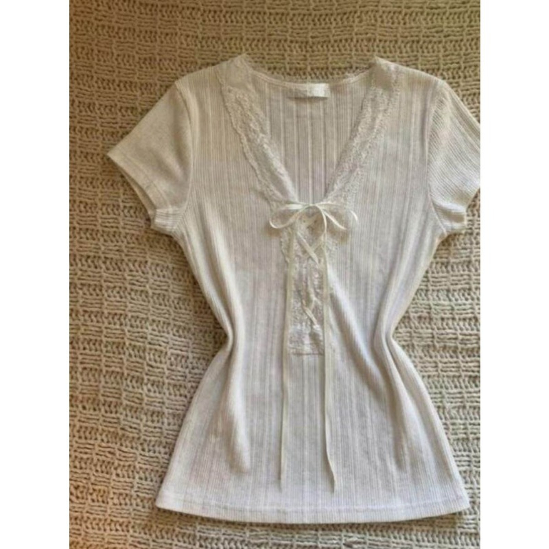 Fashion Tie Short Sleeve T-shi – Street Fashion Korean Girl Bewertung und Preis