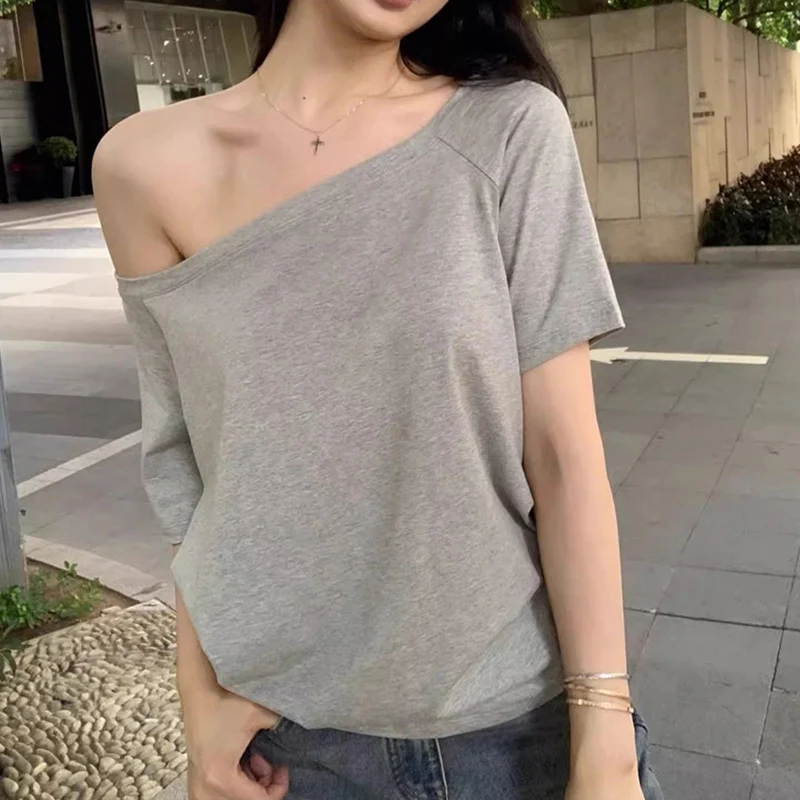 Summer Female T-shirts Off Sho – Street Fashion Korean Girl Bewertung und Preis
